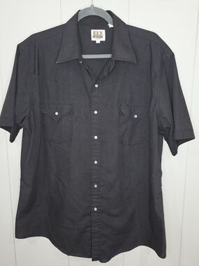 Ely Cattleman Men’s Black Short Sleeve Western Shirt Pearl Snap Size XL Cowboy